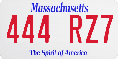 MA license plate 444RZ7