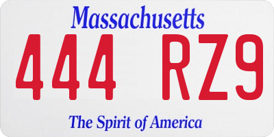 MA license plate 444RZ9