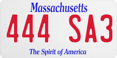 MA license plate 444SA3