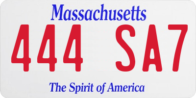 MA license plate 444SA7