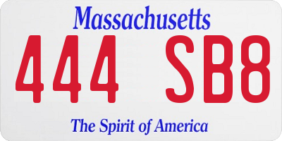 MA license plate 444SB8