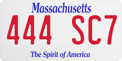 MA license plate 444SC7