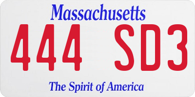 MA license plate 444SD3