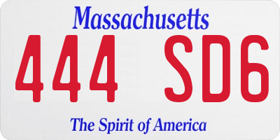 MA license plate 444SD6