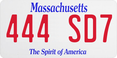 MA license plate 444SD7