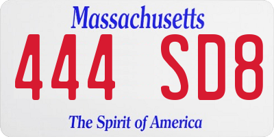 MA license plate 444SD8