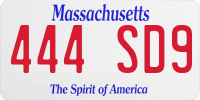 MA license plate 444SD9