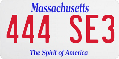 MA license plate 444SE3
