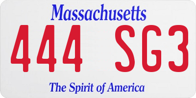 MA license plate 444SG3