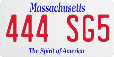 MA license plate 444SG5