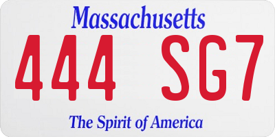 MA license plate 444SG7