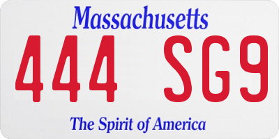 MA license plate 444SG9