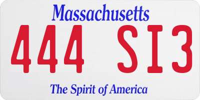 MA license plate 444SI3