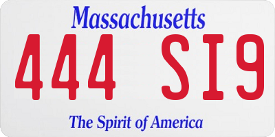 MA license plate 444SI9