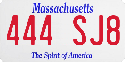 MA license plate 444SJ8