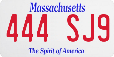 MA license plate 444SJ9