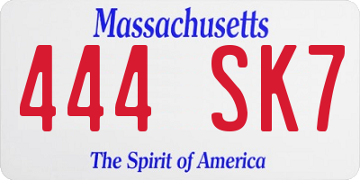 MA license plate 444SK7