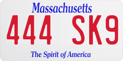 MA license plate 444SK9