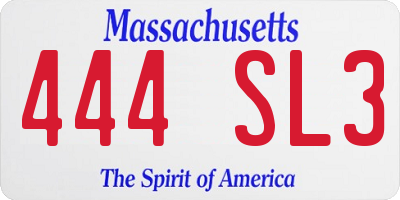 MA license plate 444SL3