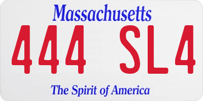 MA license plate 444SL4