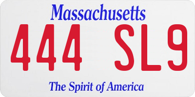 MA license plate 444SL9