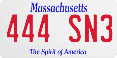 MA license plate 444SN3