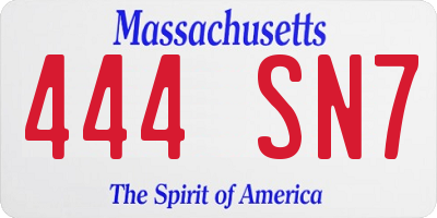 MA license plate 444SN7