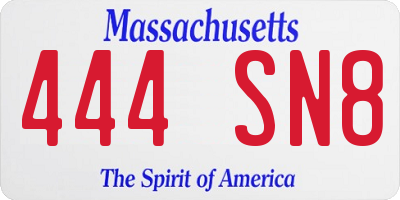 MA license plate 444SN8