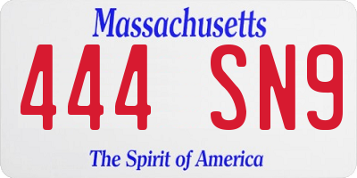 MA license plate 444SN9