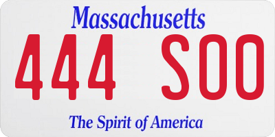 MA license plate 444SO0
