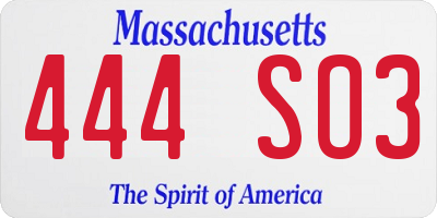 MA license plate 444SO3