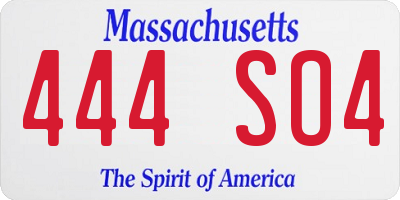 MA license plate 444SO4