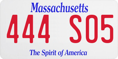 MA license plate 444SO5