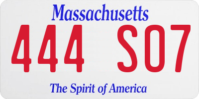 MA license plate 444SO7