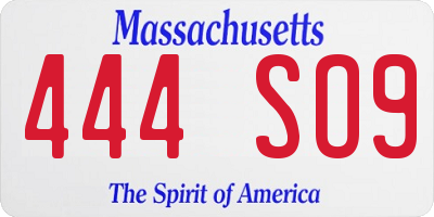 MA license plate 444SO9