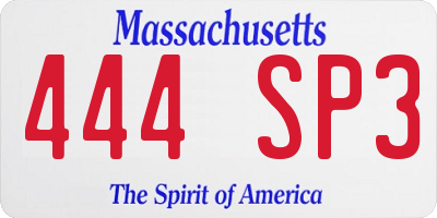 MA license plate 444SP3