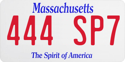 MA license plate 444SP7