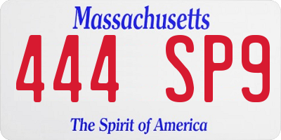MA license plate 444SP9