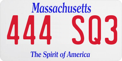 MA license plate 444SQ3