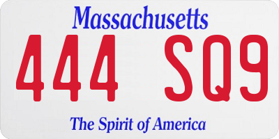 MA license plate 444SQ9