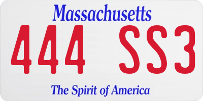 MA license plate 444SS3