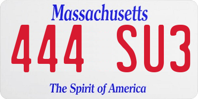 MA license plate 444SU3