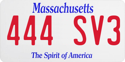 MA license plate 444SV3