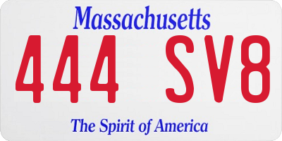 MA license plate 444SV8