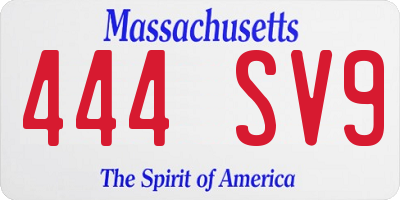 MA license plate 444SV9