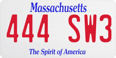 MA license plate 444SW3