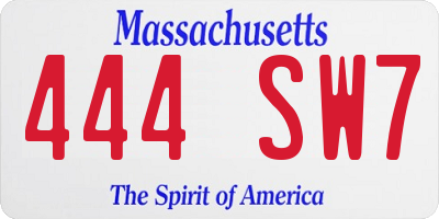 MA license plate 444SW7