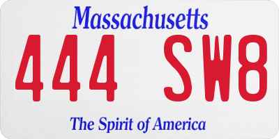MA license plate 444SW8