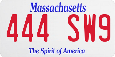 MA license plate 444SW9