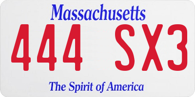 MA license plate 444SX3
